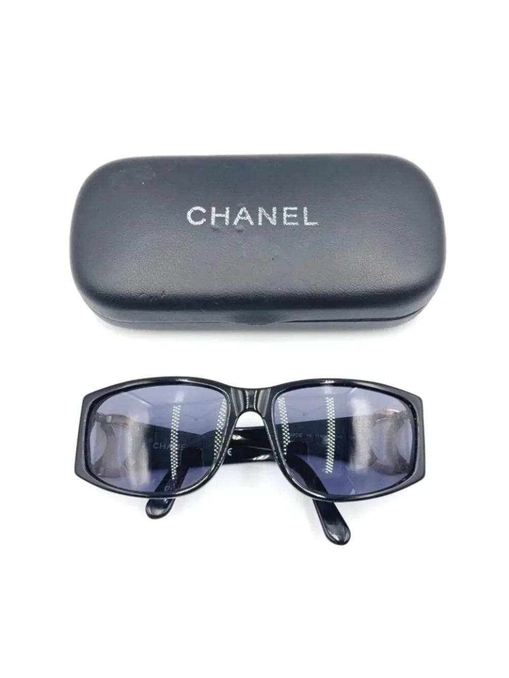 Chanel CC Logo Acetate Gold Plated Black Sunglasses Eyewear